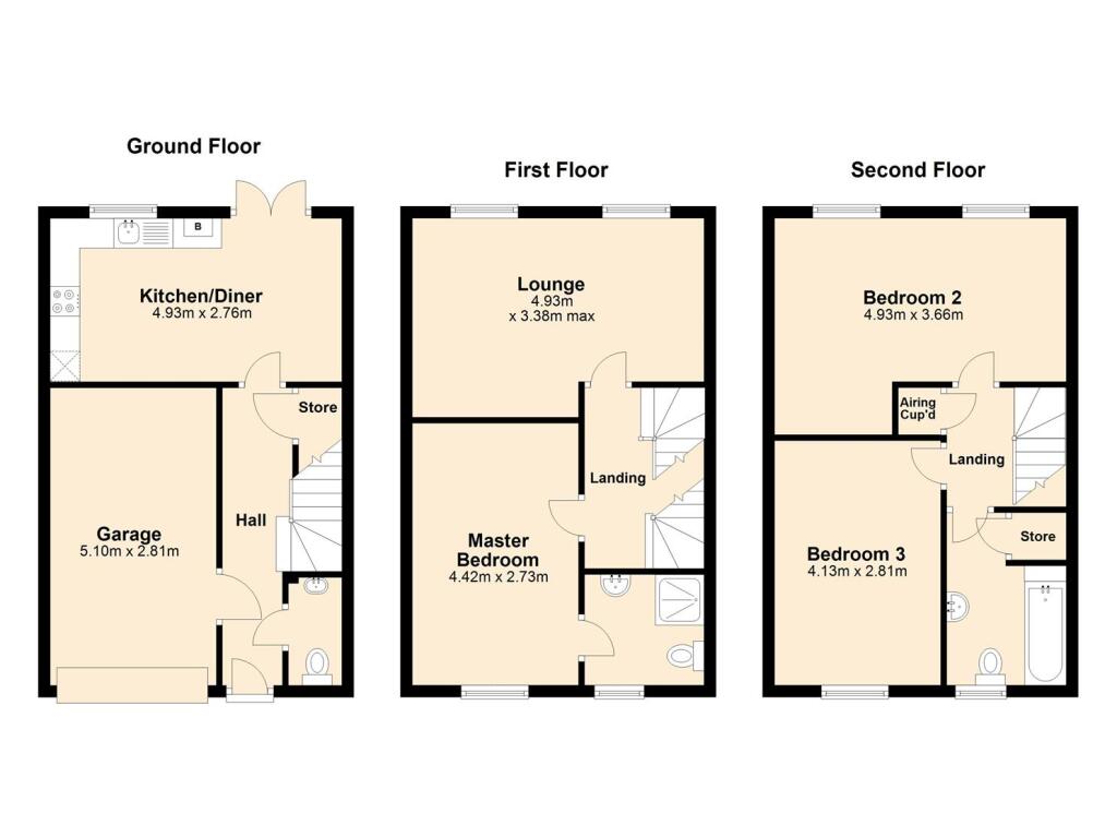 Floorplan 2 Millcroft Close, Thorne - all floors (