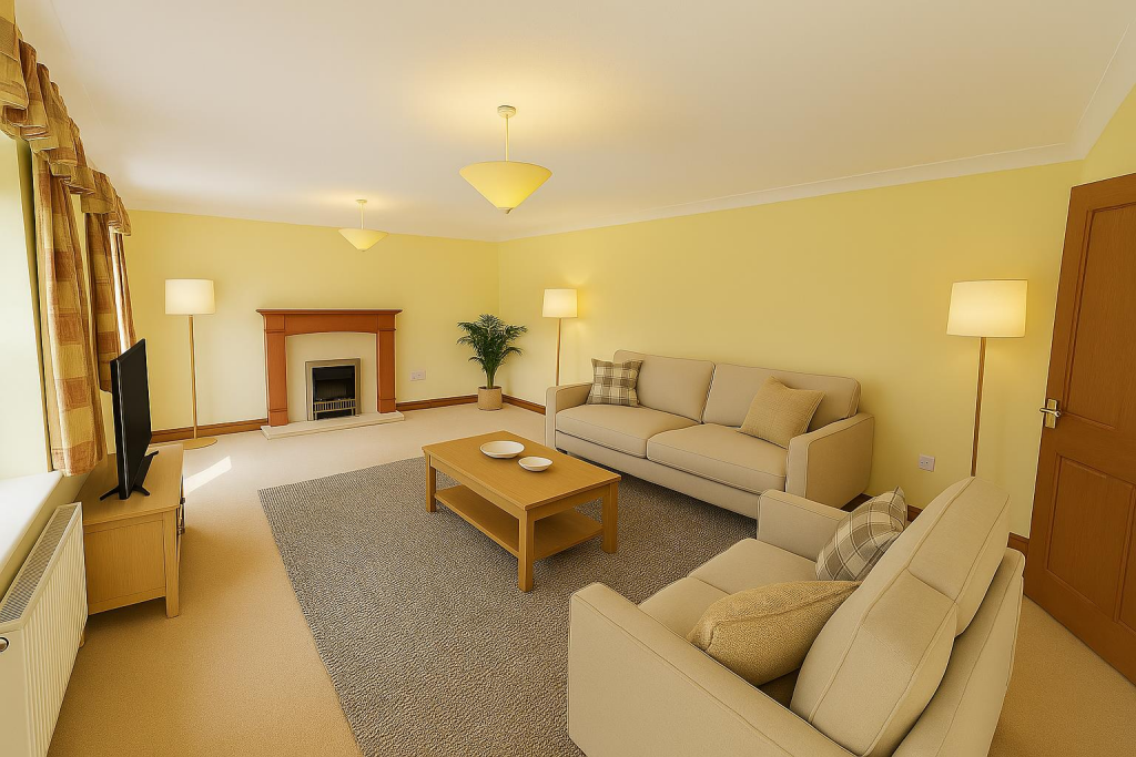 Virtually staged to show potential furniture layou