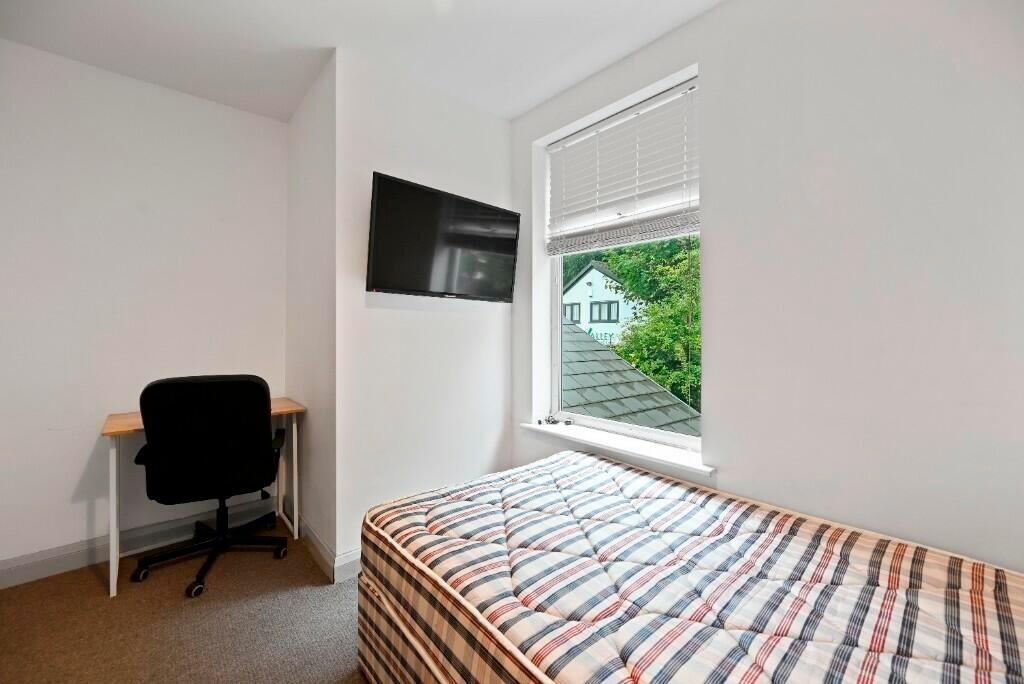 Cozy and bright single bedroom featuring a comf...