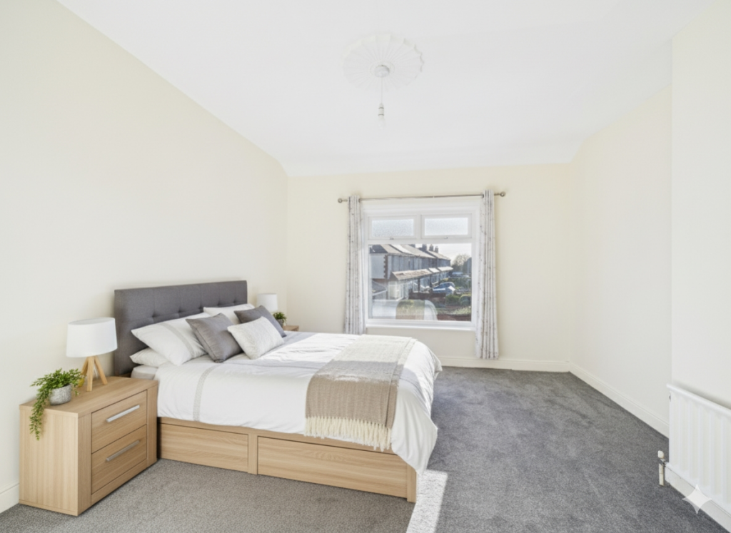 Enhanced with furniture to show how the room could