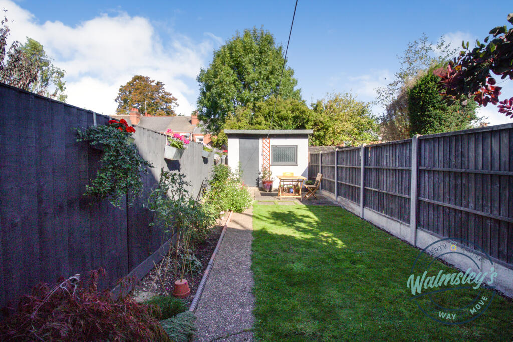 Rear gardens with brick built shed