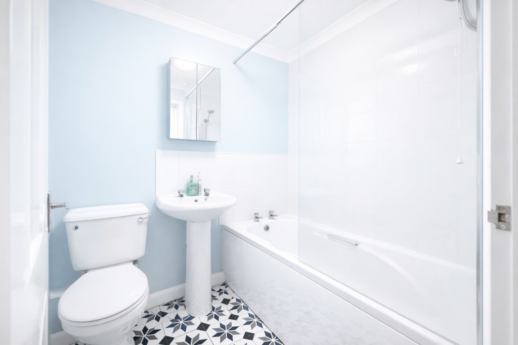 Modern bathroom with geometric tiles