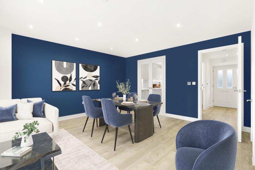 Plot 10, Hartley Acres, Kitchen, Dining, Living- virtually dressed with stud wall and