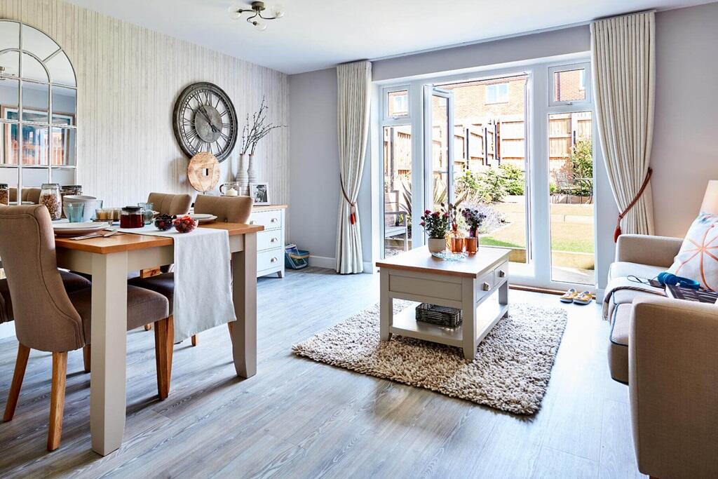 Double doors lead into the garden, making al fresco dining easy
