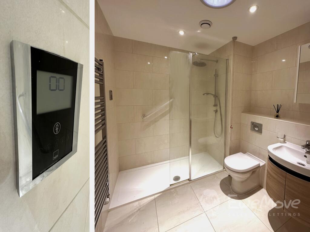 Digitally temperature controlled walk in shower an