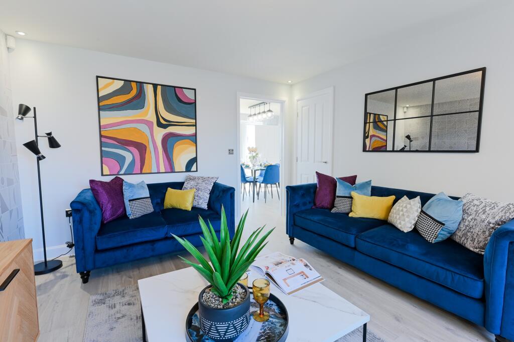 Barratt Windermere 4 bed Show Home in New Waltham, Wigmore Park Lounge blue