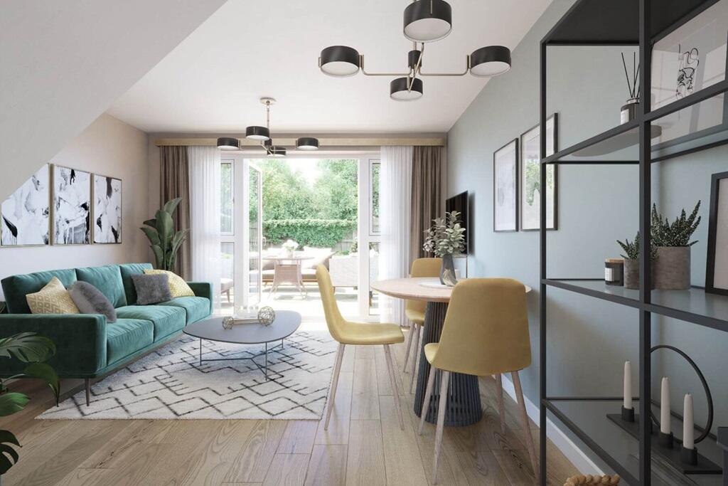 Double doors lead out from the lounge to the garden