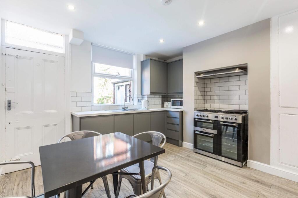 A modern, well-lit kitchen with sleek cabinetry...