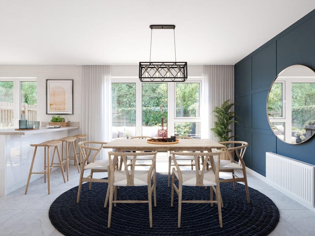 Space for a 6 seater dining table and chairs, perfect for entertaining