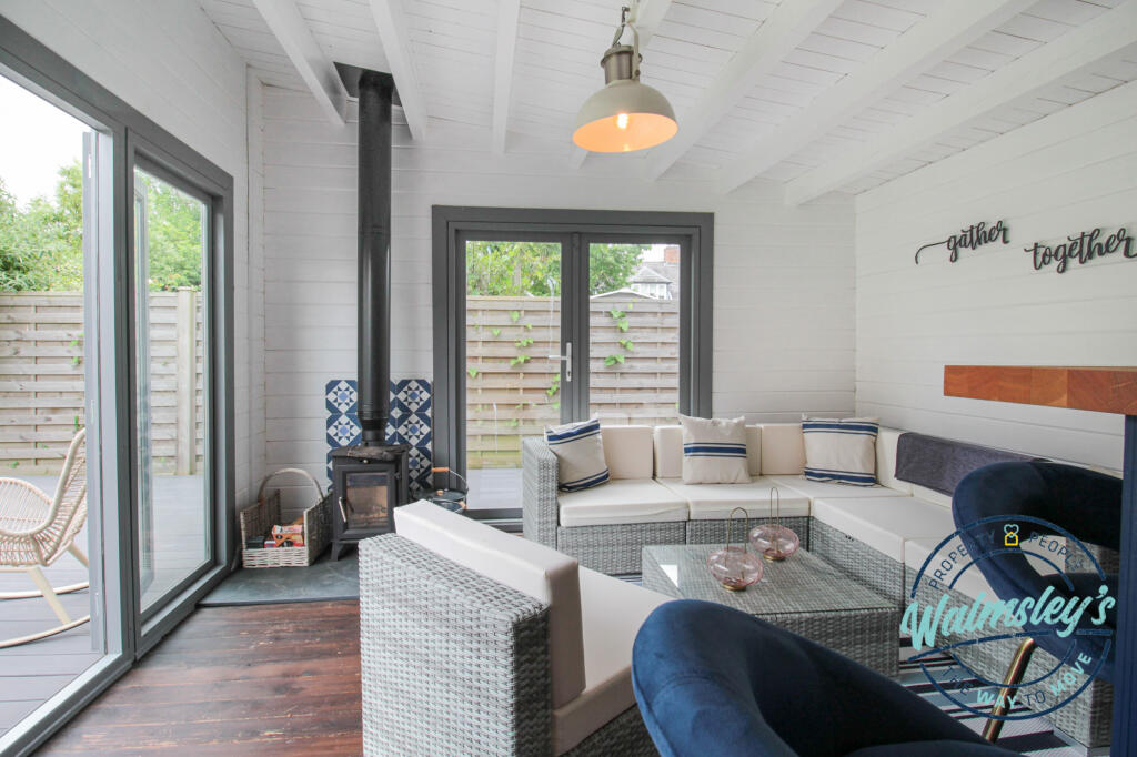 Log burner in garden cabin