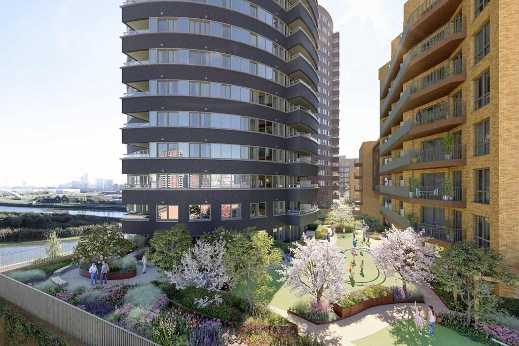 Enjoy a calm retreat from the city at Rivermark's podium gardens