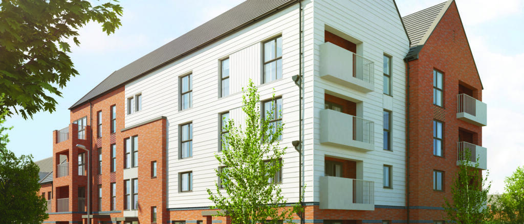 External CGI of Redrow Marble House apartment block