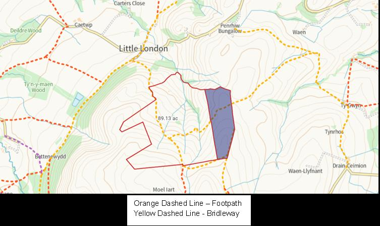 Plan with bridleway and footpath - Moelart, Llandi