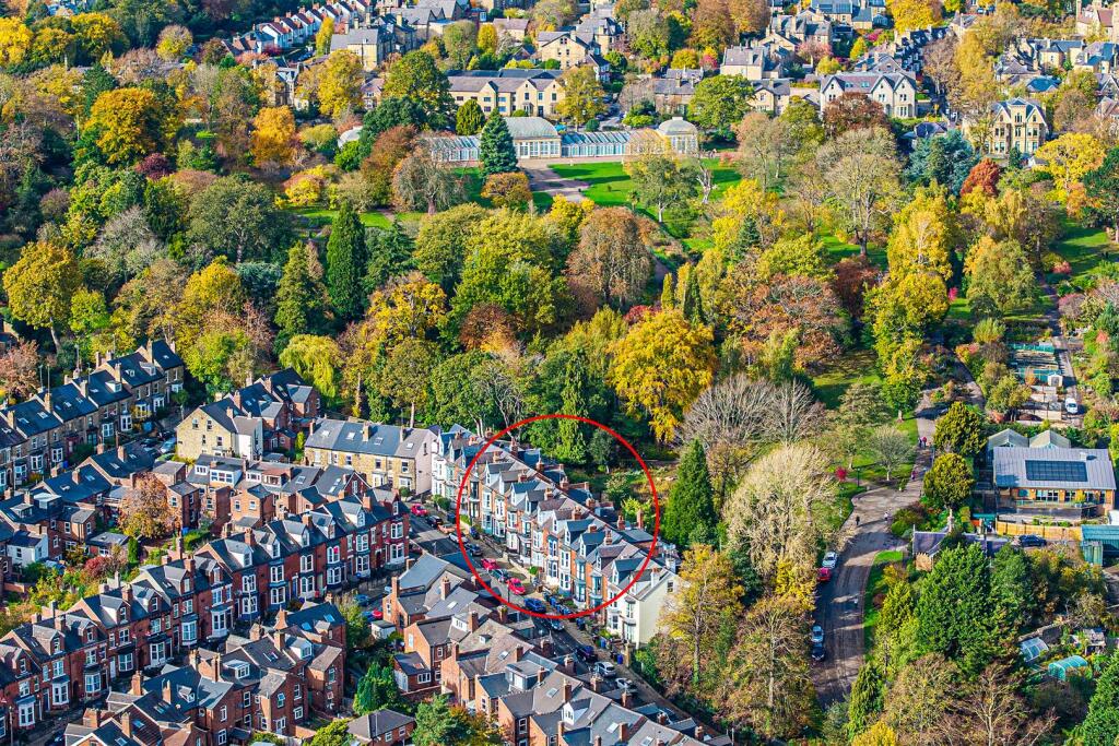 Aerial overview showing The Botanic's to the rear