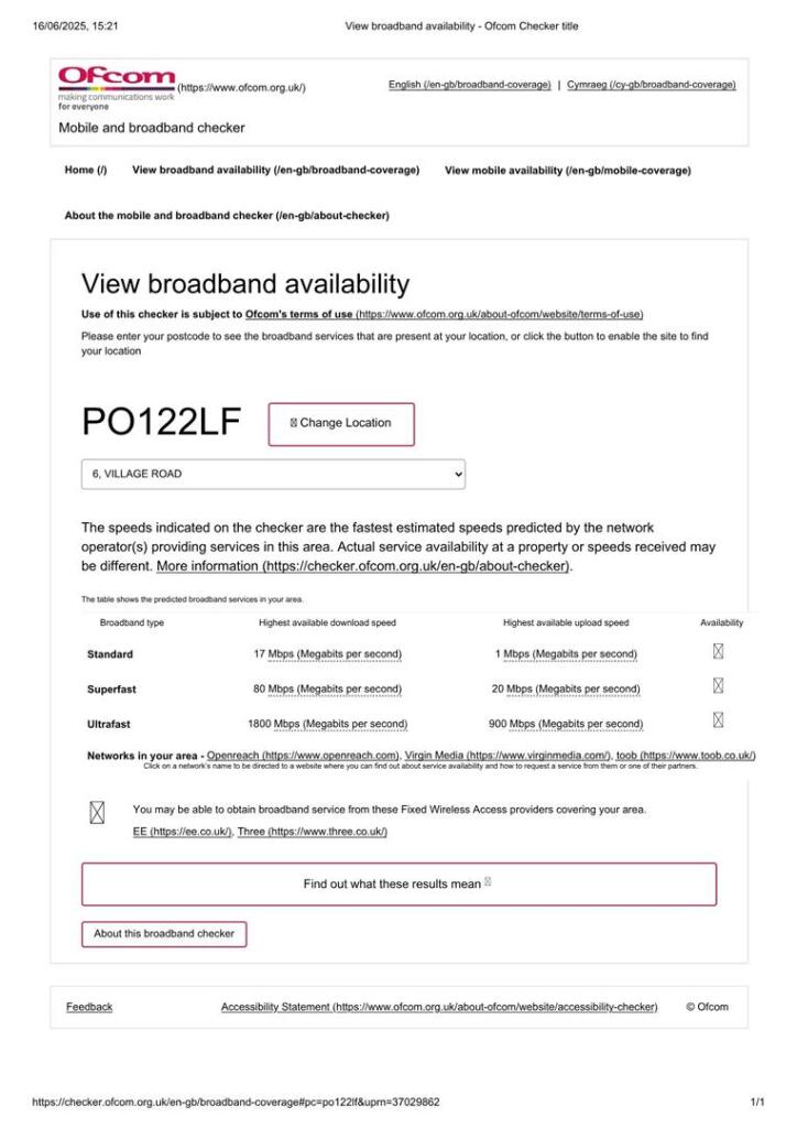 View broadband availability - Ofcom Checker title.