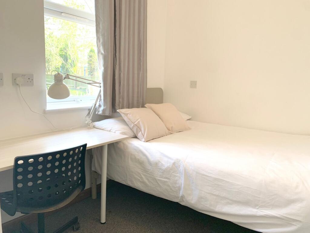A bright and tidy single bedroom featuring a ne...