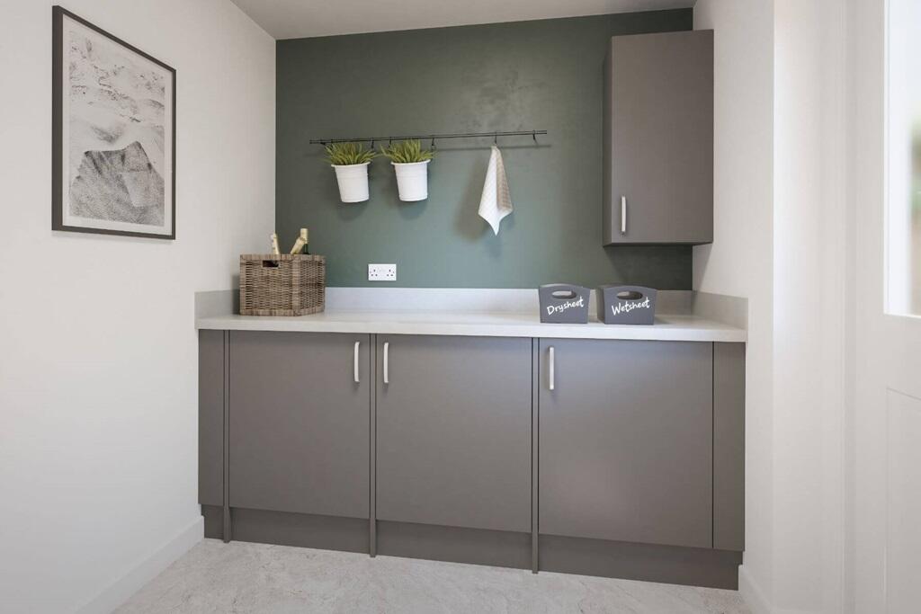 A handy utility room sits off the kitchen