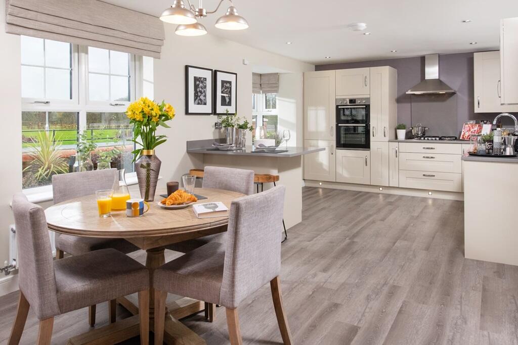 With a large kitchen and dining space