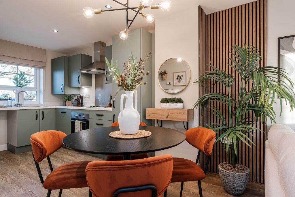 Interior view of the open plan kitchen &amp; dining in our 2 bed Denford home