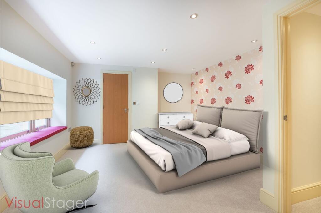 Virtually staged bedroom one