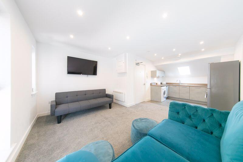 Living area and kitchen