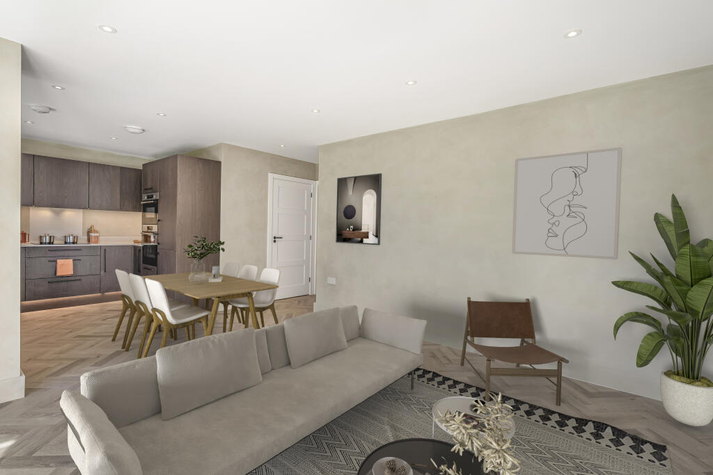 Virtually staged kitchen living area