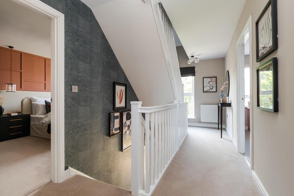 The first floor landing beams with natural light