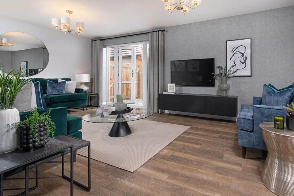 French doors lead from the living room to the garden