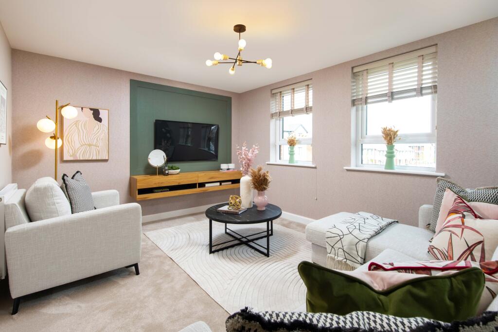 Open-plan kitchen in the Greenwood Show Home at The Waterside, David Wilson Homes