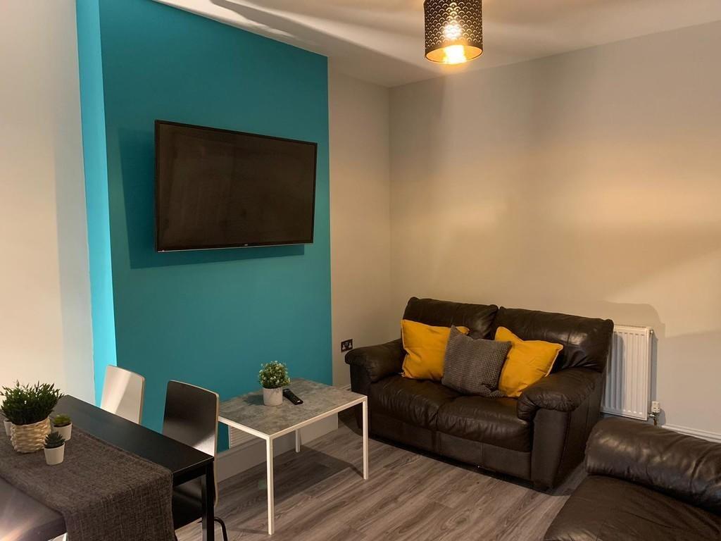 A modern and cozy living room featuring two dar...