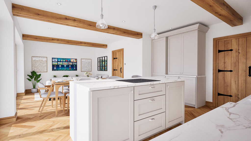 CGI Open Plan Living Dining Kitchen