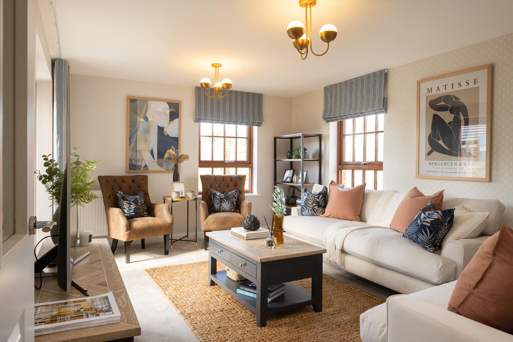 Internal shot of the living room in conwy show home