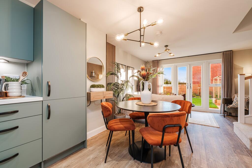 Interior view of the open plan kitchen &amp; dining in our 2 bed Denford home