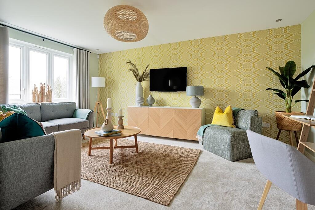 the living room is flooded with natural light