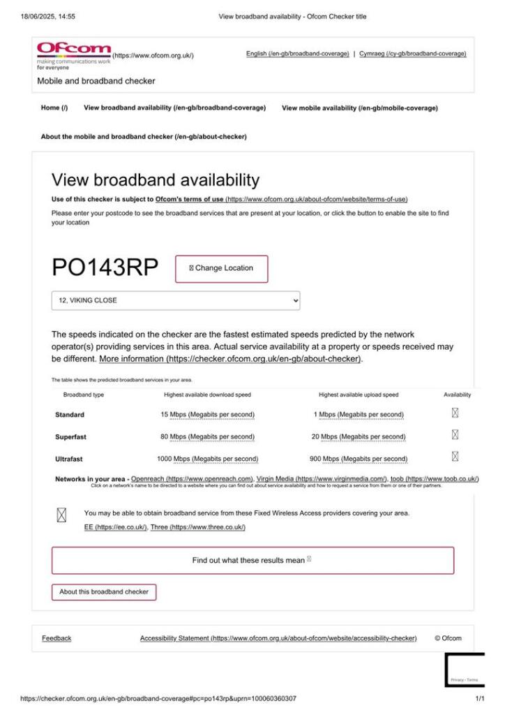 View broadband availability - Ofcom Checker title.