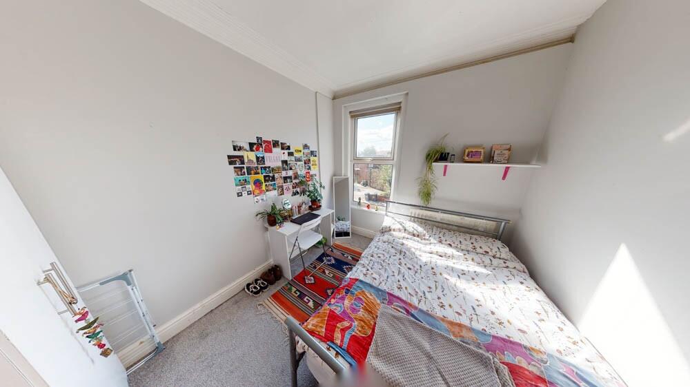 Bright and cozy single bedroom featuring a comf...
