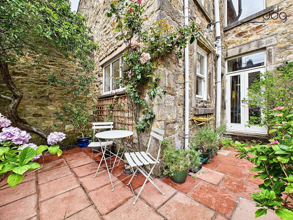 Seating area with potted plants