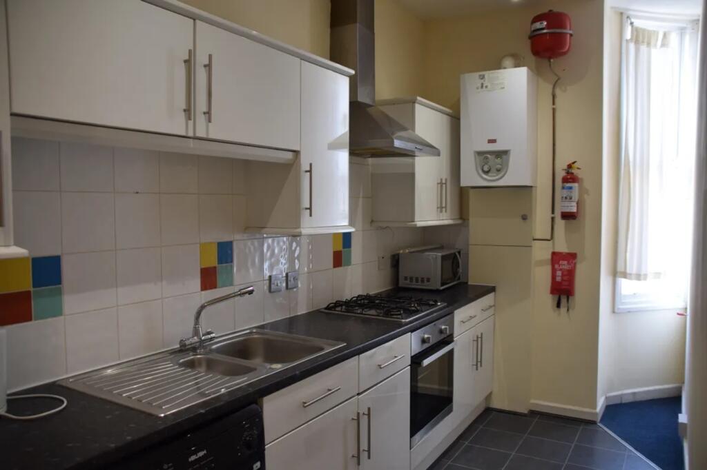 A functional and tidy kitchenette with modern a...