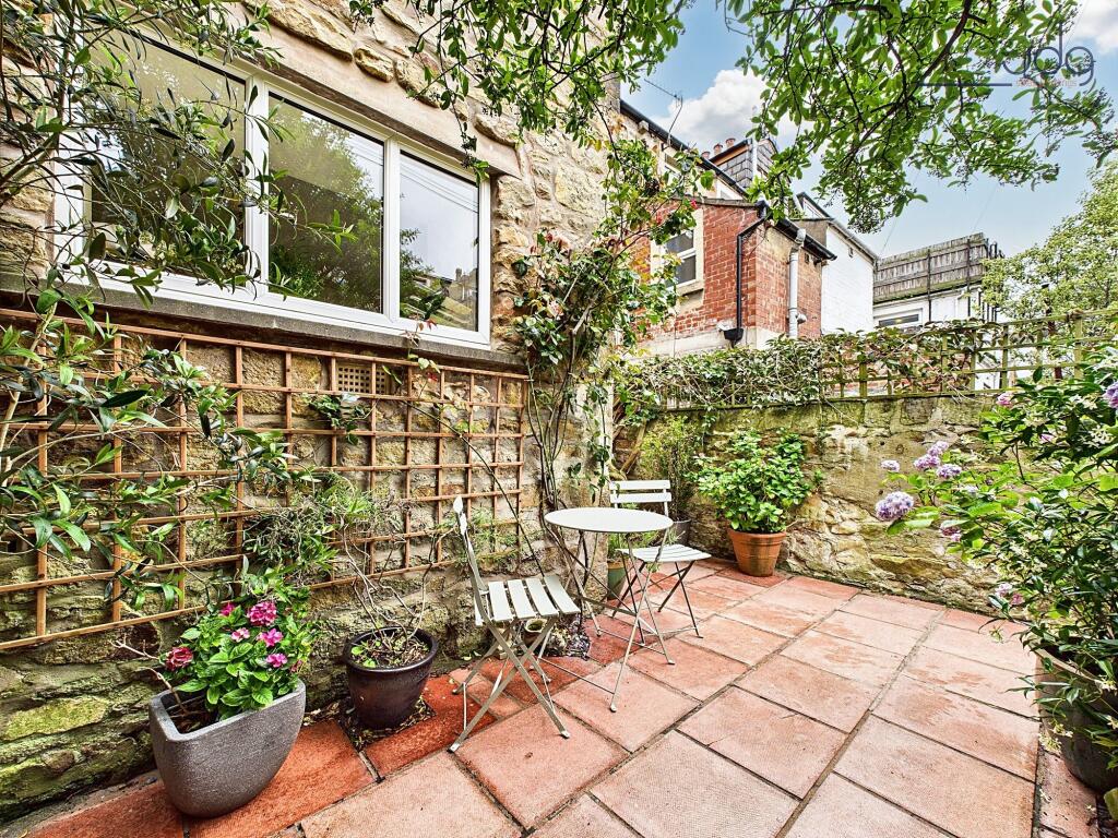 Seating area with potted plants
