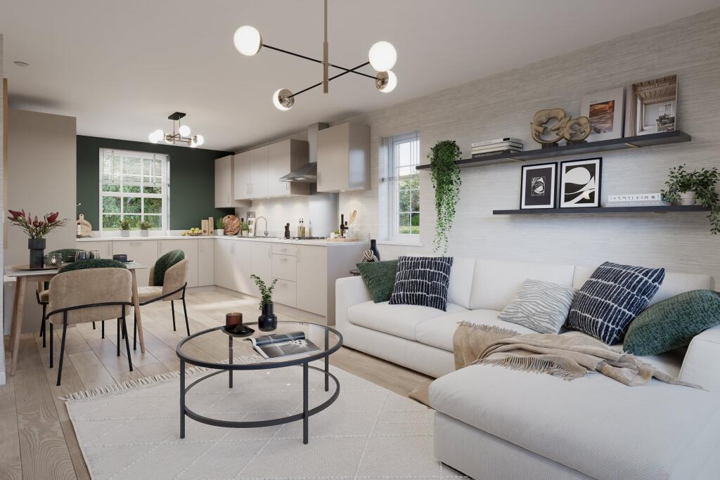 Internal CGI of the living and dining area in the belbroughton