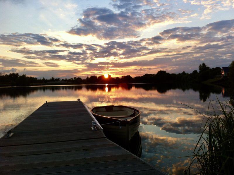 Sunset with rowing boat