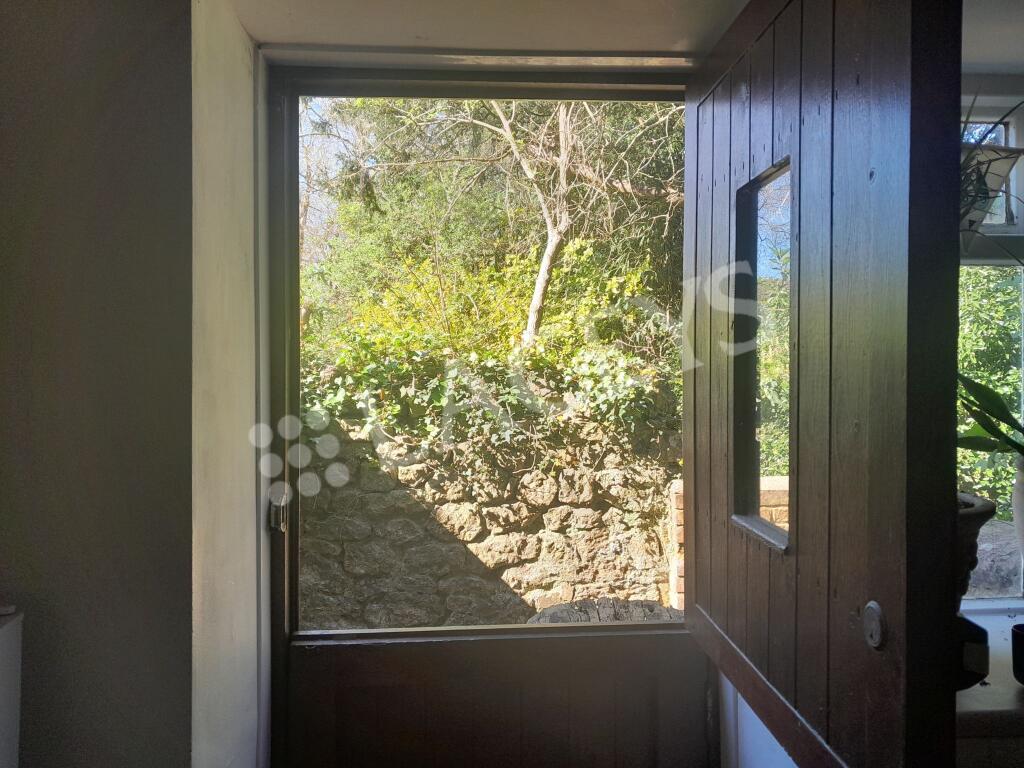 Stable door looking out onto courtyard garden