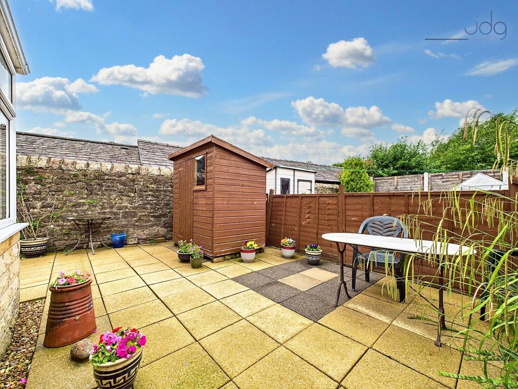 Flagged Garden, seating area and Shed