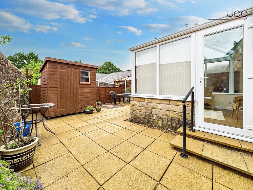 Flagged Garden, seating area and Shed