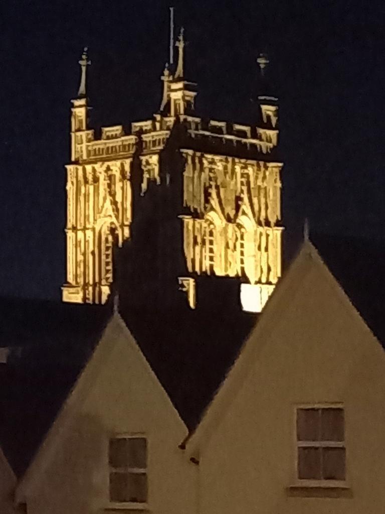 Great Malvern Priory at night