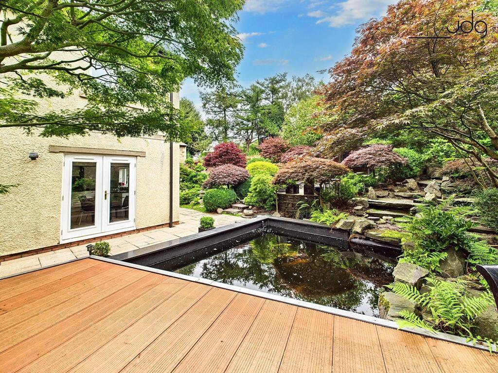 Coy fish pond and seating area