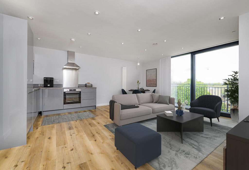 Open Plan Living with Balcony - Virtually Staged