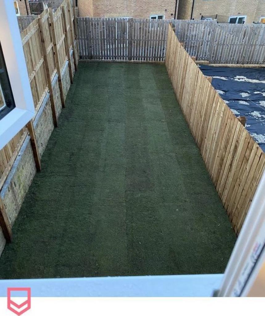 Newly lawned garden private and safe with gate