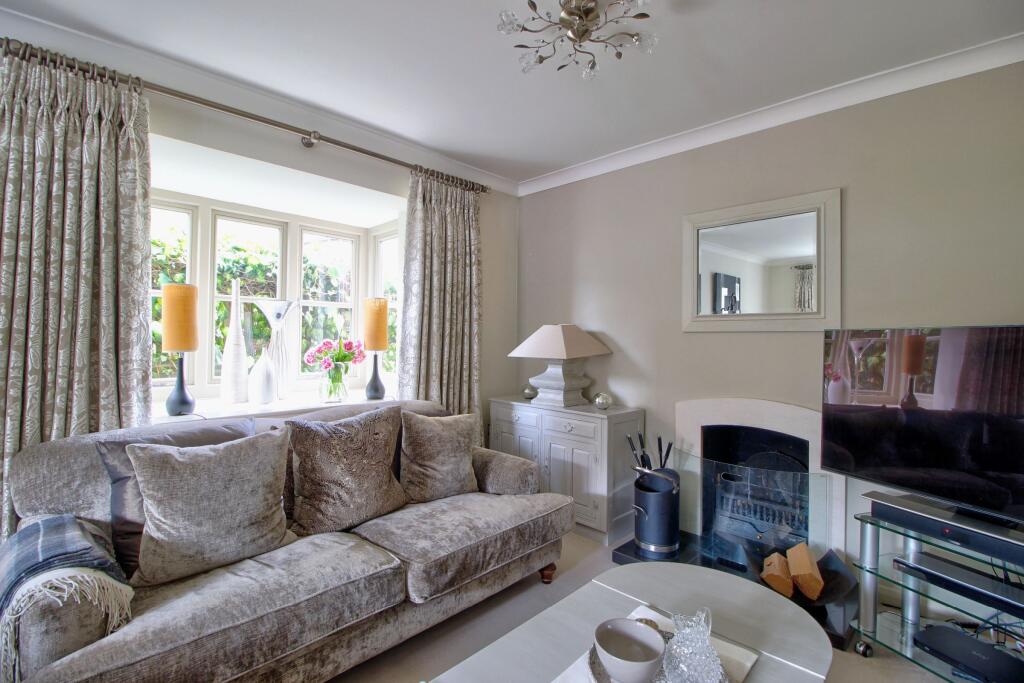 Gas fireplace and deep bay window