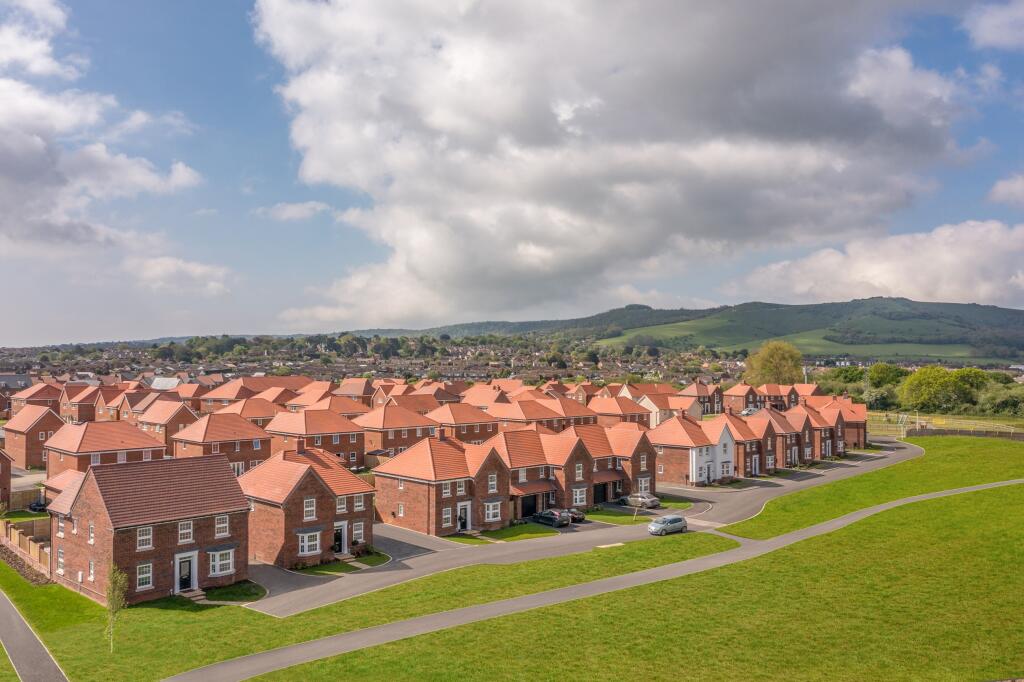 Aerial view of family homes near green open space at Meadowburne Place May 2024
